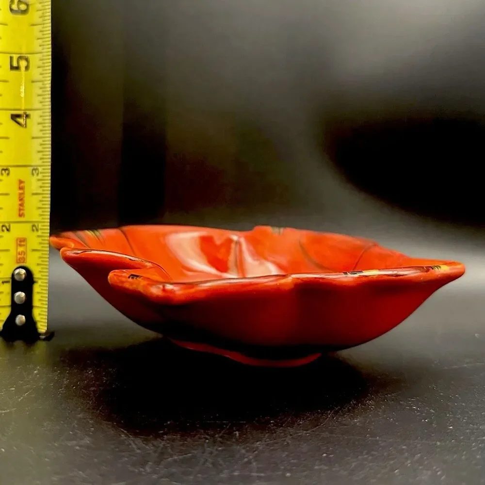 Vintage Clay Art Poppies Red Flower Shaped Ceramic Serving Bowl Dish 10.5”